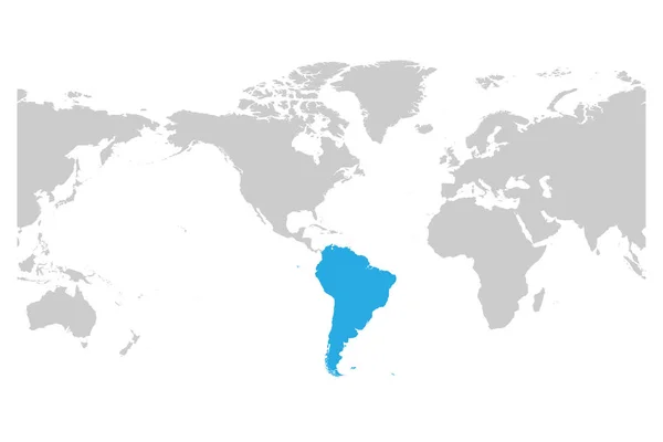 南アメリカ大陸世界地図の灰色のシルエットでマーク青。シンプルなフラットベクトルイラスト — ストックベクタ