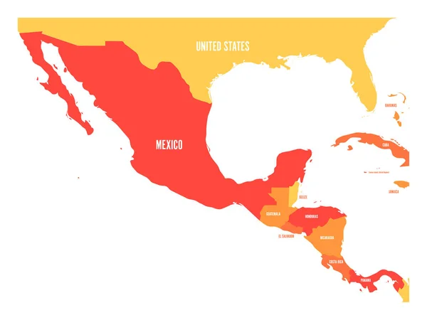 Mapa político de Centroamérica y México en cuatro tonos de naranja. Ilustración simple vector plano — Vector de stock