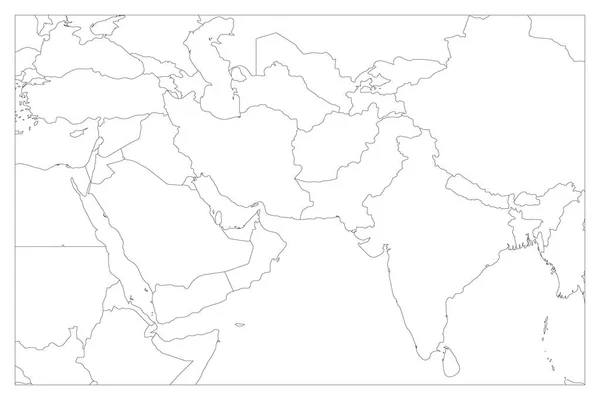 Mapa político de los países del sur de Asia y Oriente Medio. Mapa de contorno de vector plano simple — Archivo Imágenes Vectoriales