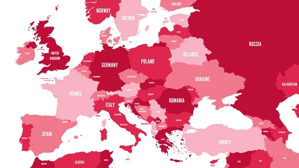 Politická mapa Evropy a kavkazské oblasti v odstínech vínové na bílém pozadí. Jednoduchý plochý vektorové ilustrace — Stockový vektor