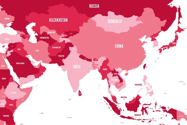 Polityczna mapa zachodniej, Południowej i wschodniej Azji w odcienie bordo. Nowoczesny styl proste płaski wektor ilustracja — Wektor stockowy
