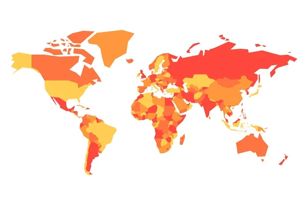 Mapa político del Mundo. Mapa vectorial simplificado en cuatro tonos de naranja — Vector de stock