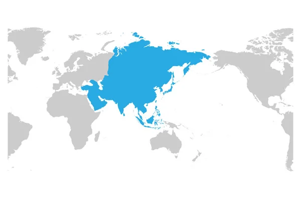 Asia continente azul marcado en silueta gris del mapa del mundo. Centrado en Asia. Ilustración simple vector plano — Archivo Imágenes Vectoriales