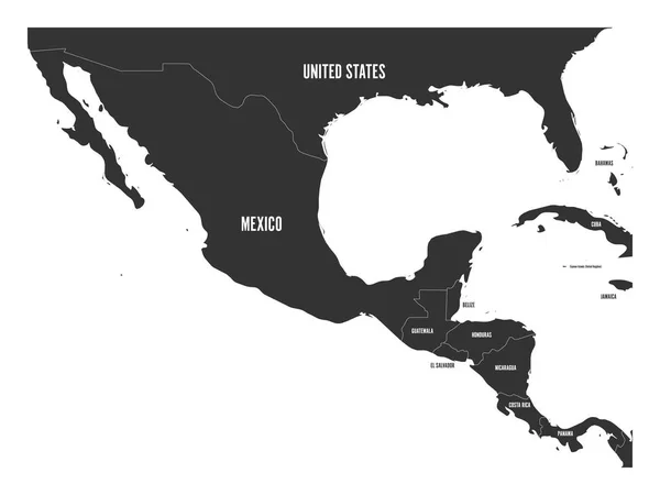 Mapa político de Centroamérica y México en gris oscuro. Ilustración simple vector plano — Vector de stock