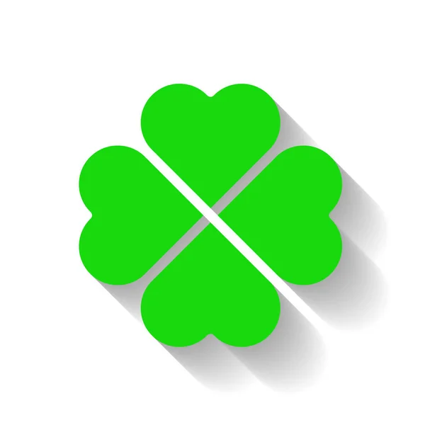 Shamrock - grön fyrklöver ikon. Lycka till tema och Saint Patrick symbol designelement. Enkel vektor illustration med lång skugga effekt — Stock vektor