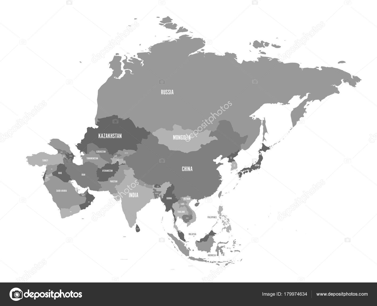 Mappa politica del continente asiatico in tonalità di grigio ... Tonalità di grigio nomi
