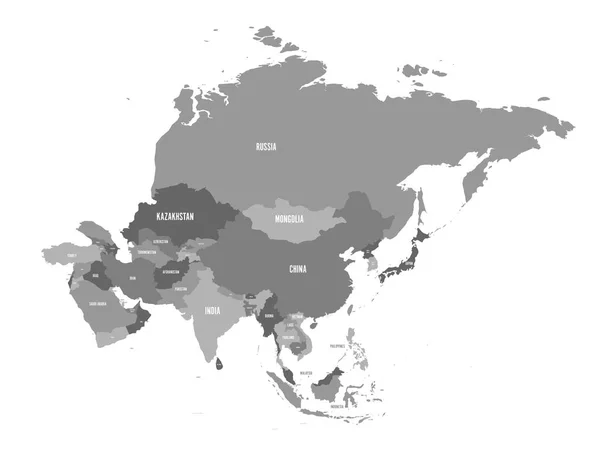 Mappa politica del continente asiatico nei toni del grigio. Illustrazione vettoriale — Vettoriale Stock