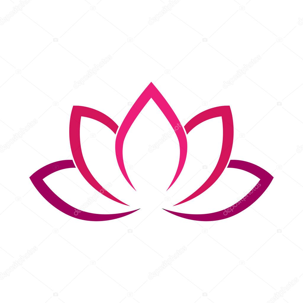 Calligraphic lotus blossom in pink-violet colors. Yoga symbol. Simple flat vector illustration.