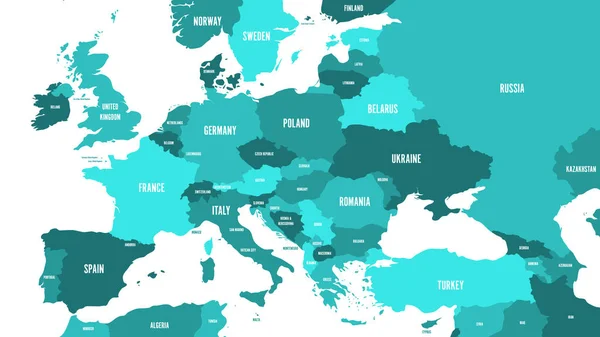 Mappa politica dell'Europa e della regione caucasica nei toni del verde su sfondo bianco. Semplice illustrazione vettoriale piatta — Vettoriale Stock