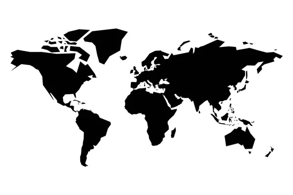 Mappa della silhouette vettoriale mondiale. Mappa nera semplificata su sfondo bianco — Vettoriale Stock
