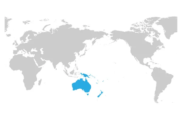 Austtralia e Oceania continente azul marcado em silhueta cinza do mapa do mundo. Ilustração simples do vetor plano — Vetor de Stock