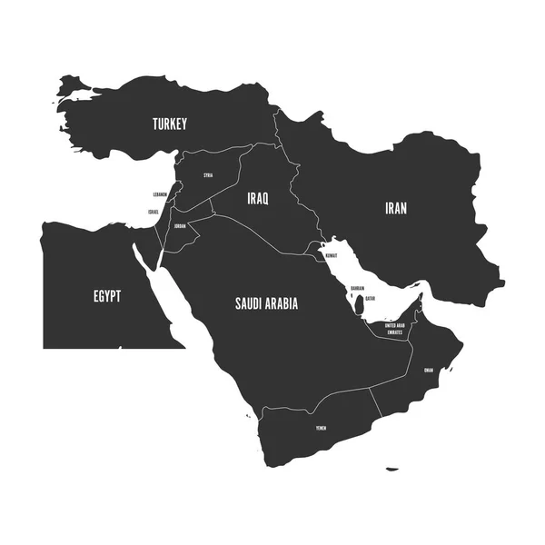 灰色で中東、近東の政治地図は。単純なフラット ベクトル小話 — ストックベクタ