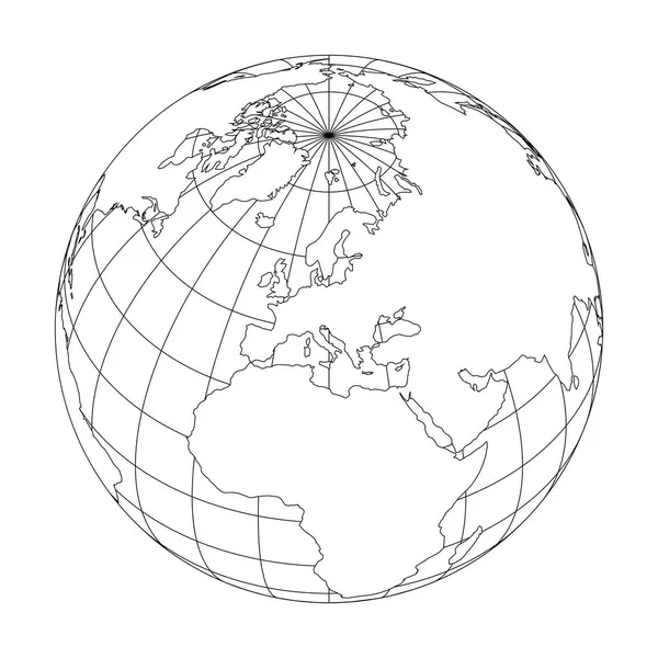 Schets de aardbol met een kaart van de wereld gericht op Europa. Vectorillustratie — Stockvector