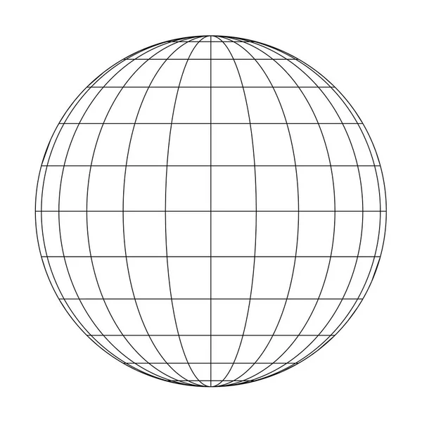 Frontansicht des Planeten Erde Globus Gitter von Meridianen und Parallelen oder Breite und Länge. 3D-Vektordarstellung — Stockvektor