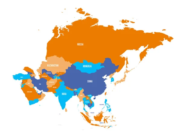 Carte politique du continent asiatique. Illustration vectorielle — Image vectorielle