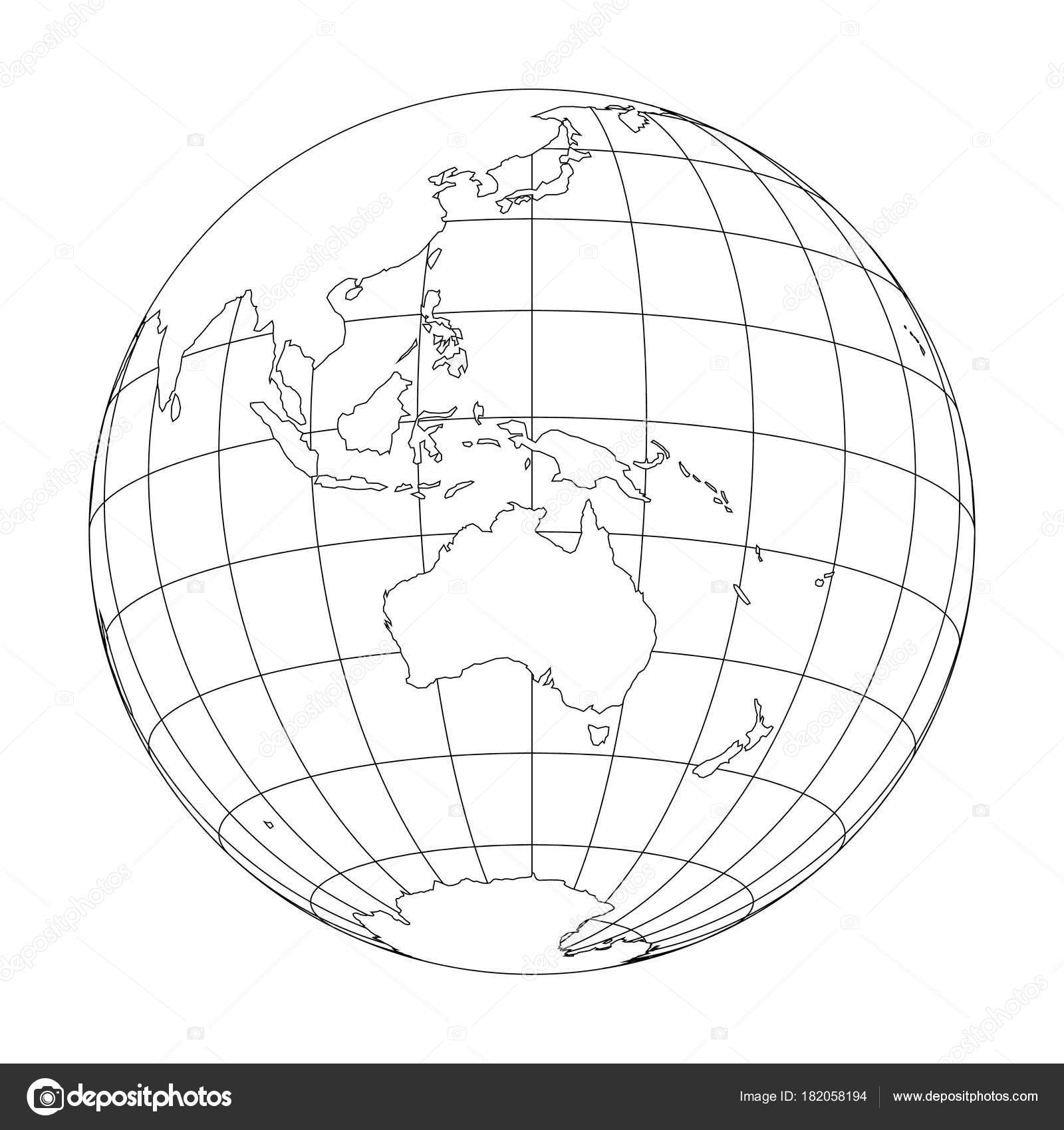 outline earth globe with map of world focused on australia