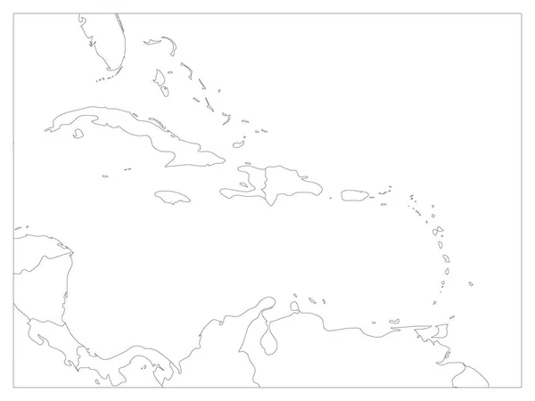 America centrale e Stati caraibici mappa politica. Bordi contorni neri. Semplice illustrazione vettoriale piatta — Vettoriale Stock