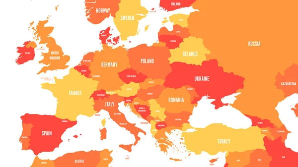 Politická mapa Evropy a kavkazské oblasti v odstínech oranžové na bílém pozadí. Jednoduchý plochý vektorové ilustrace — Stockový vektor