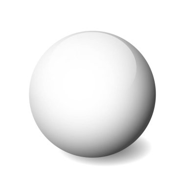 White glossy sphere, ball or orb. 3D vector object with dropped shadow on white background clipart