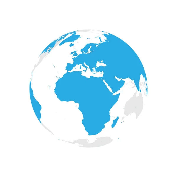 Земной шар с синей картой мира. Сосредоточен на Африке и Европе. Плоская векторная иллюстрация — стоковый вектор