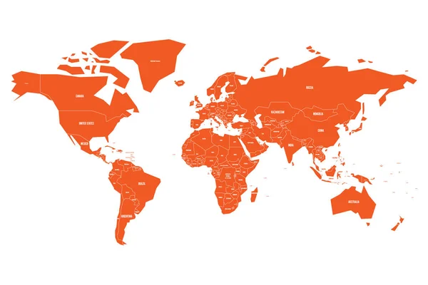 Πολιτικός χάρτης του Κόσμου. Απλή επίπεδη πορτοκαλί διανυσματική απεικόνιση. — Διανυσματικό Αρχείο