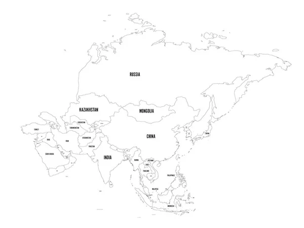 Mapa de contorno político do continente asiático. Ilustração vetorial — Vetor de Stock