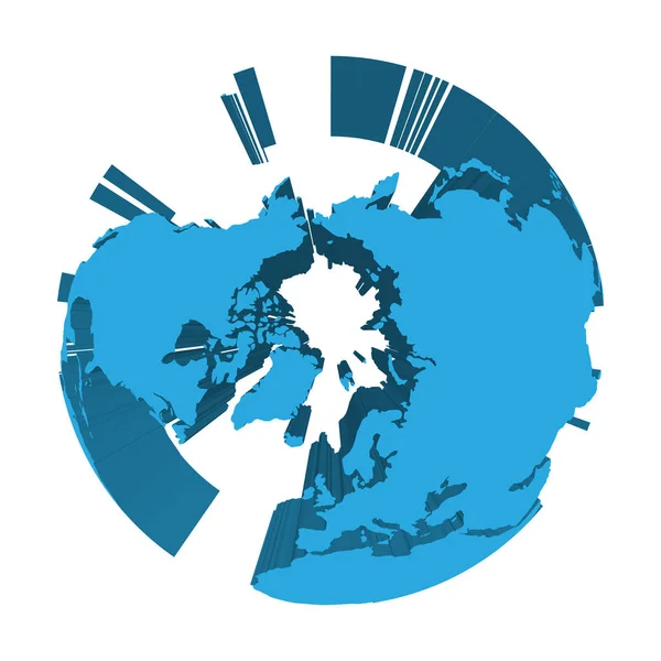 Модель земного шара с голубыми экструдированными землями. Сосредоточен на Арктике и Северном полюсе. 3D-векторная иллюстрация — стоковый вектор