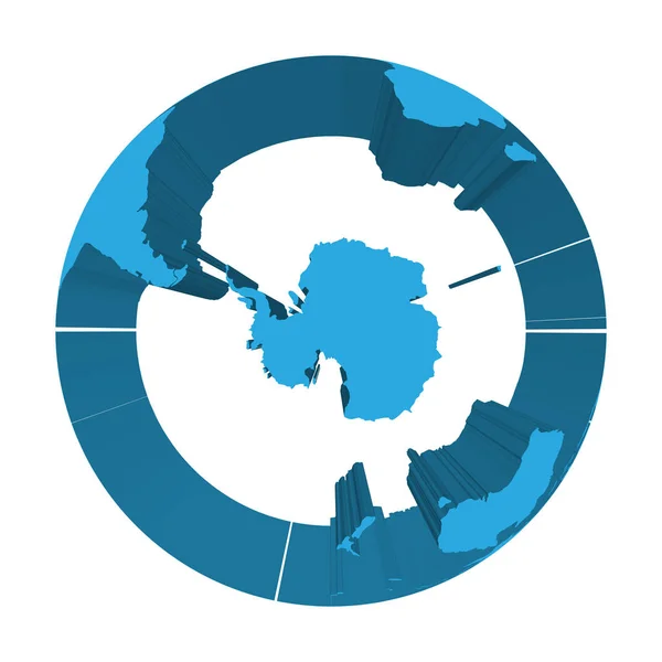Modelo de globo terrestre com terras extrudidas azuis. Focado na Antártida e no Pólo Sul. Ilustração vetorial 3D — Vetor de Stock