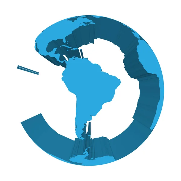 Modèle de globe terrestre avec des terres extrudées bleues. Concentré sur l'Amérique du Sud. Illustration vectorielle 3D — Image vectorielle