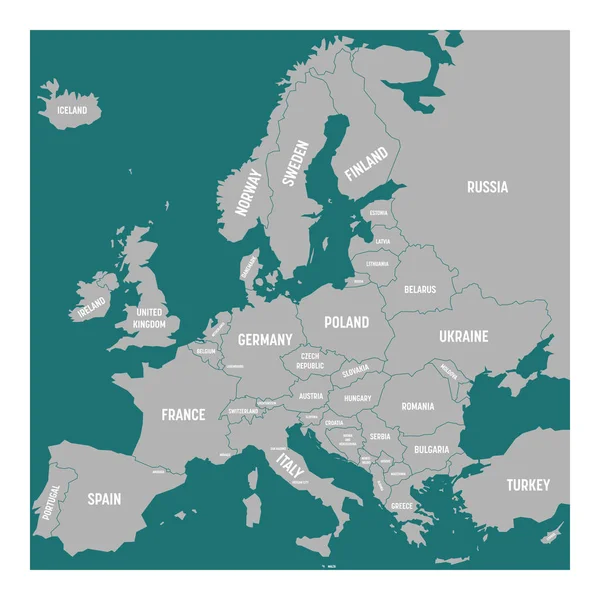 Χάρτη της Ευρώπης με τα ονόματα των κυρίαρχων χωρών — Διανυσματικό Αρχείο