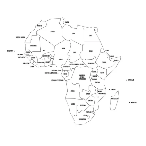 Mapa político de Arfica. Esquema de marco de alambre negro delgado simplificado con bordes nacionales y etiquetas de nombres de país. Ilustración vectorial — Archivo Imágenes Vectoriales