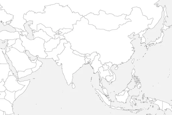 西、南および東アジアの空白の政治地図。薄い黒のアウトラインは、明るい灰色の背景に接しています。ベクトル図 — ストックベクタ