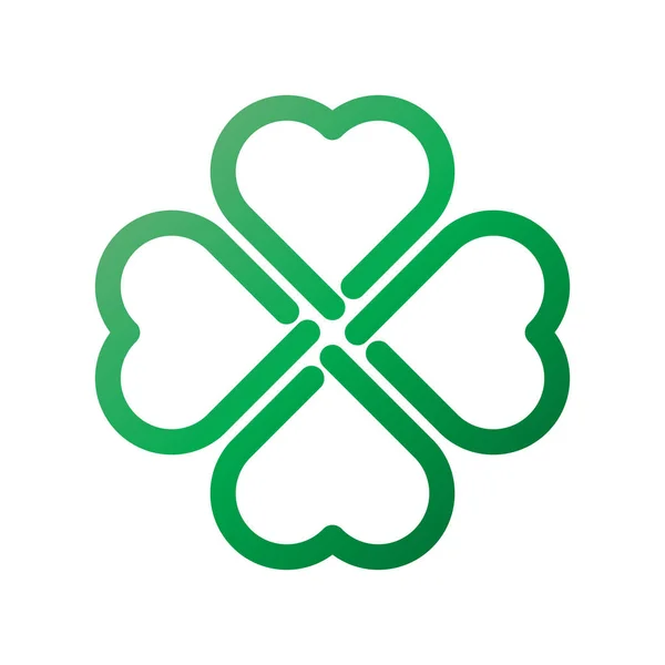 Shamrock - grön gradient tjock kontur fyra blad klöver ikonen. Lycka till tema designelement. Enkla geometriska form vektorillustration — Stock vektor