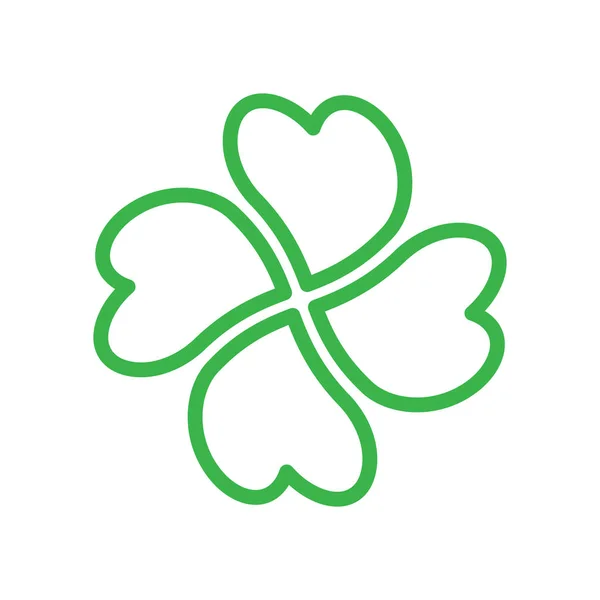 Yonca - yeşil dört yapraklı yonca simgesi. İyi şanslar tema tasarımı öğesi. Basit bükülmüş yeşil çizgili vektör çizimi — Stok Vektör
