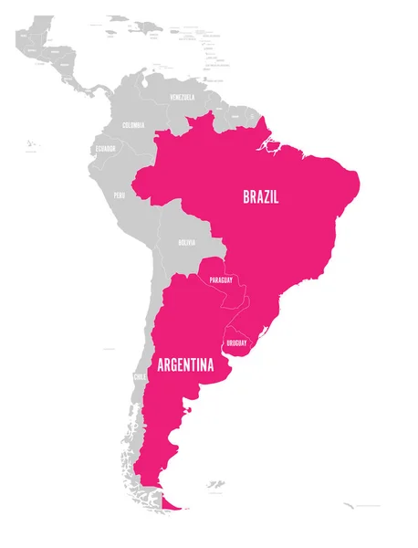 Map of MERCOSUR countires. South american trade association. Pink highlighted member states Brazil, Paraguay, Uruguay and Argetina. Since December 2016 — Stock Vector