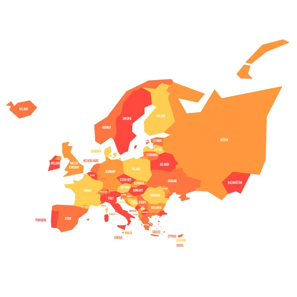 Mycket förenklad infographical Europas politiska karta i orange färgschema. Enkla geometriska vektorillustration — Stock vektor