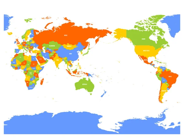 Pacific centered political map of World. Ilustración vectorial — Vector de stock