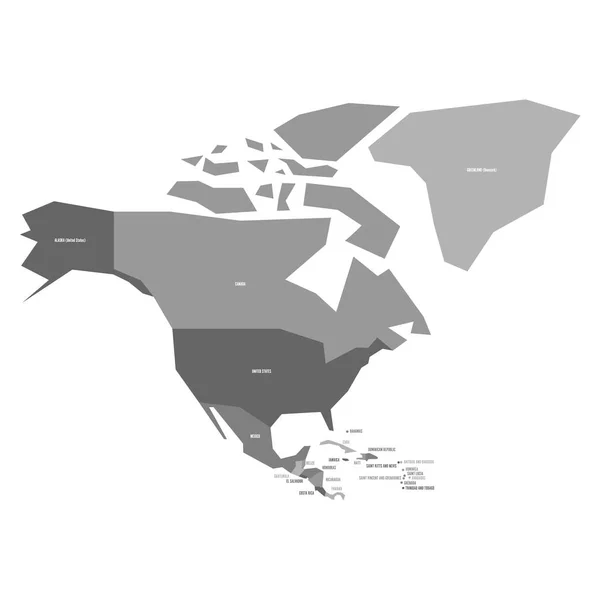 Πολύ απλουστευμένη infographical πολιτικό χάρτη της Βόρειας Αμερικής σε γκρι χρώματα. Απλή γεωμετρική διανυσματικά εικονογράφηση — Διανυσματικό Αρχείο