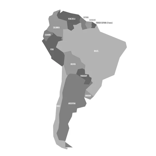 Mapa político infográfico muito simplificado da América do Sul em cores cinzentas. Ilustração vetorial geométrica simples — Vetor de Stock