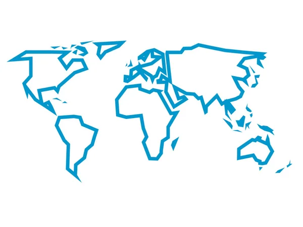 Egyszerűsített kék vastag vázlata világtérképnek hat kontinensre osztva. Egyszerű lapos vektor illusztráció fehér háttér — Stock Vector