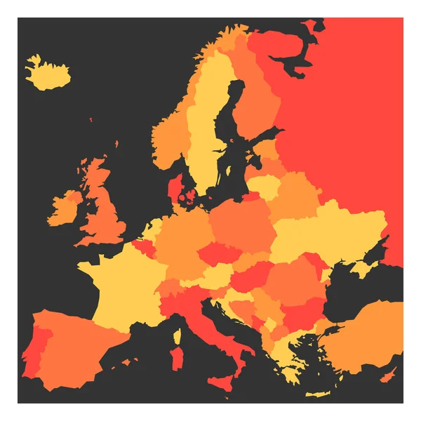 Mapa político en blanco del continente europeo en cuatro tonos de naranja. Ilustración vectorial — Vector de stock