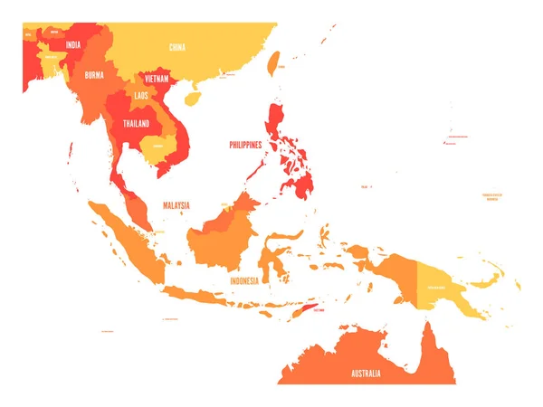 Carte de l'Asie du Sud-Est. Carte vectorielle dans les tons d'orange — Image vectorielle