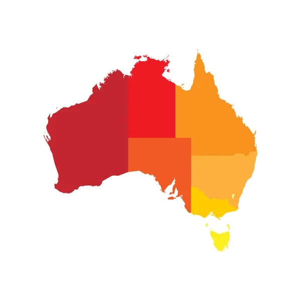 Zjednodušená mapa Austrálie rozdělena na státy a území. Prázdný byt Vektorová mapa — Stockový vektor