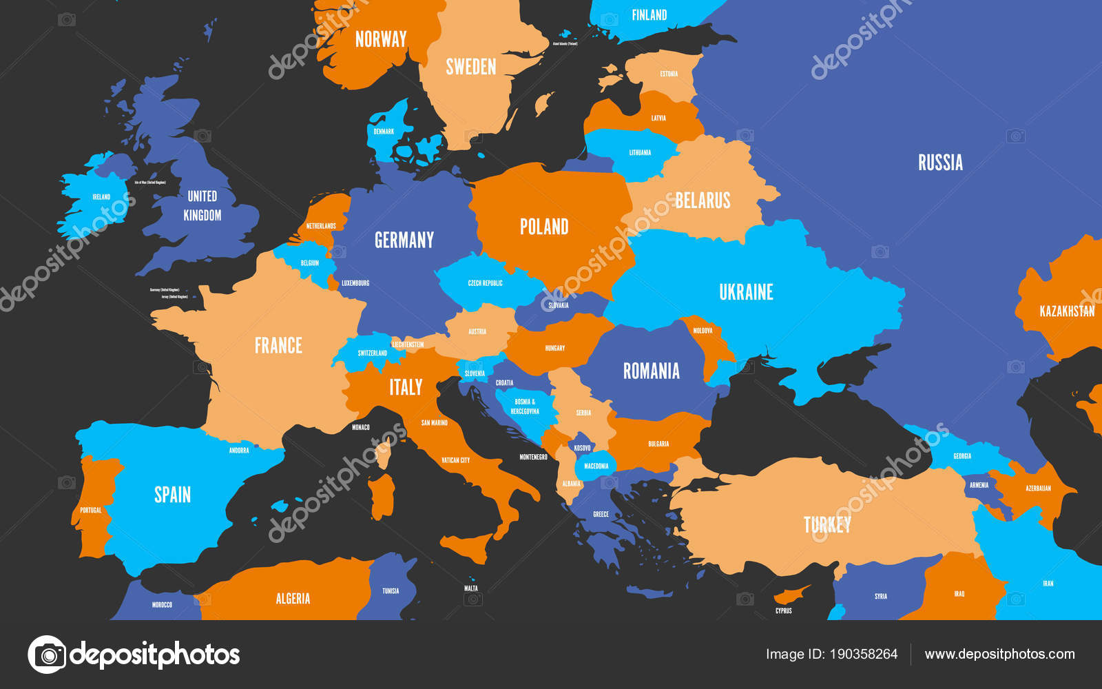 Carte Politique Du Continent De Leurope En Quatre Couleurs