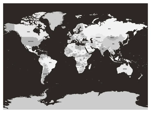 Wereldkaart in vier grijstinten. Vectorillustratie — Stockvector