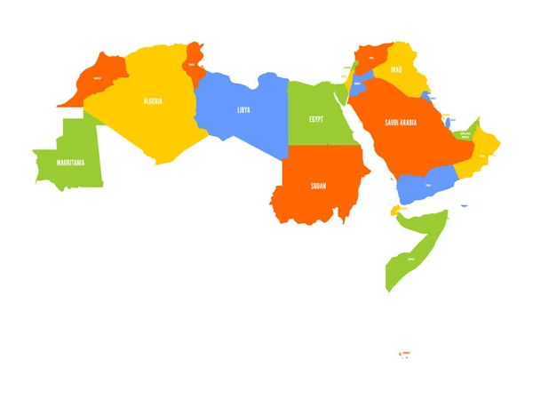 Αραβικός Κόσμος κράτη. Πολιτικός χάρτης 22 αραβόφωνων χωρών του Αραβικού Συνδέσμου. Βόρεια Αφρική και Μέση Ανατολή. Εικονογράφηση διανύσματος — Διανυσματικό Αρχείο