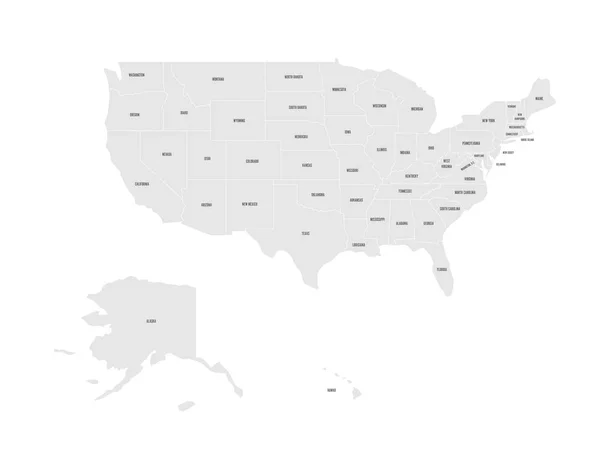Mapa vectorial de Estados Unidos de América con nombres de estado — Vector de stock