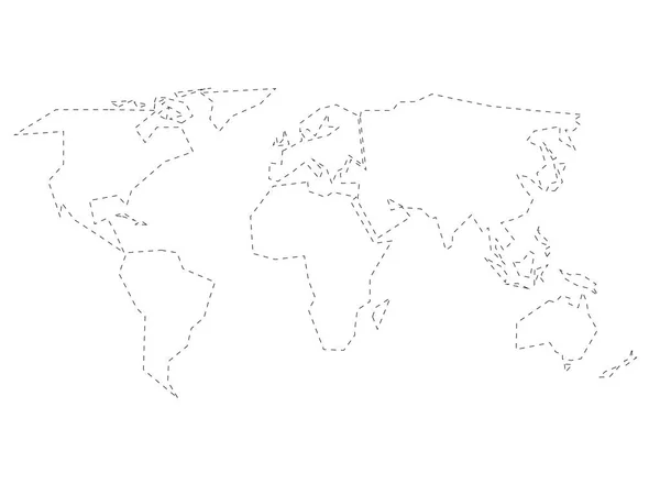 Dünya haritasının basitleştirilmiş siyah çizgisi altı kıtaya bölünmüş. Beyaz arkaplanda basit düz vektör çizimi — Stok Vektör