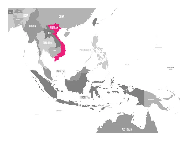 Mapa vectorial de Vietnam. Rosa resaltada en la región del sudeste asiático — Archivo Imágenes Vectoriales