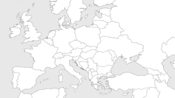 Mapa em branco da Europa com a região caucasiana. Mapa de wireframe simplificado de bordas alinhadas pretas. Ilustração vetorial — Vetor de Stock